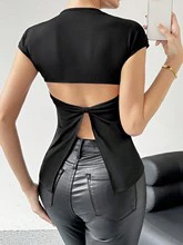 Black Round Neck Back Detail Top - Image 7