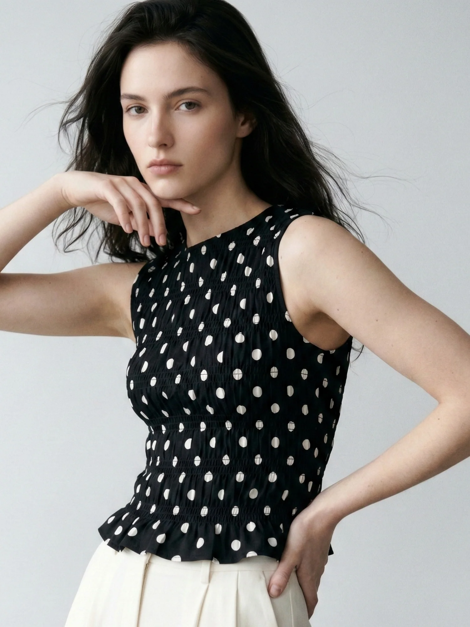 Black Ruffled Polka Dot Top - Image 2