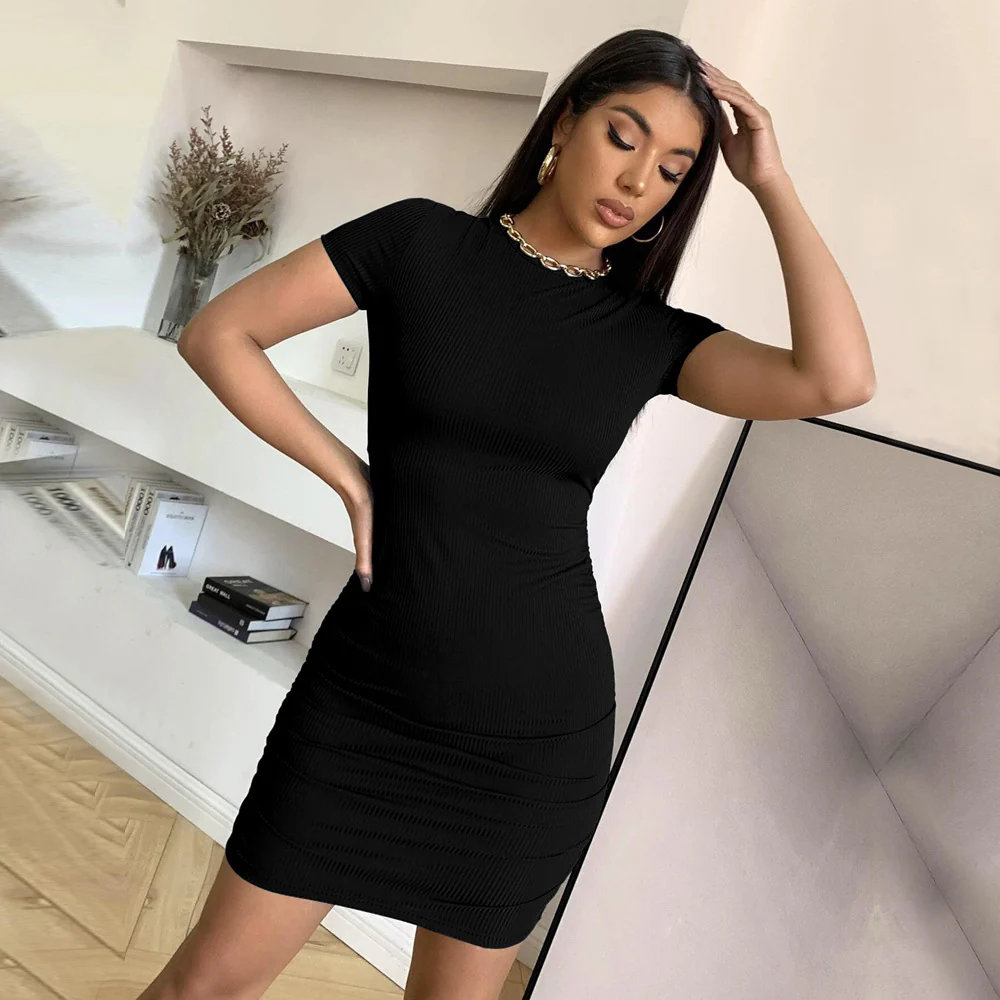Black Short Sleeve Back Detail Dress - Image 3