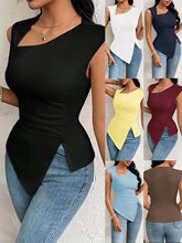 Black Short Sleeve Cut-Out Detail Asymmetrical Top - Image 7