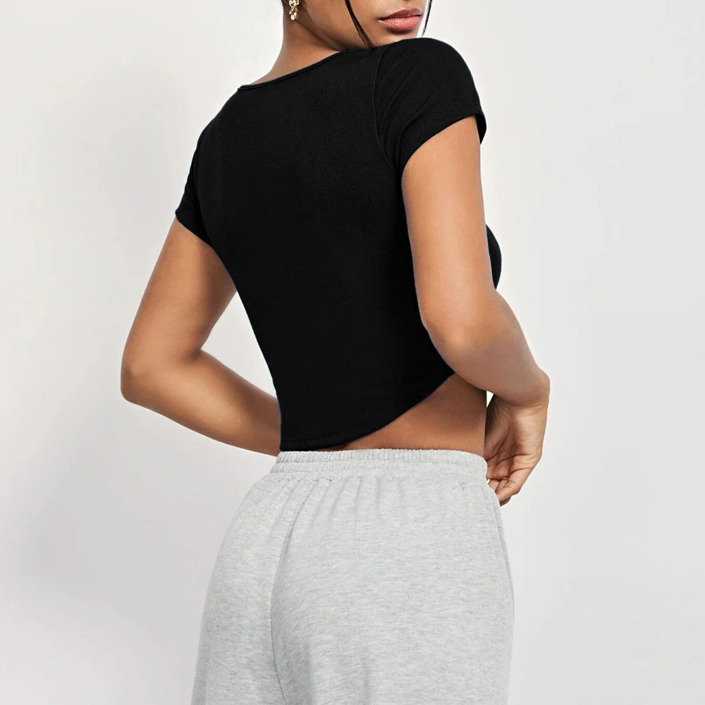 Black Short Sleeve Round Neck Top - Image 2