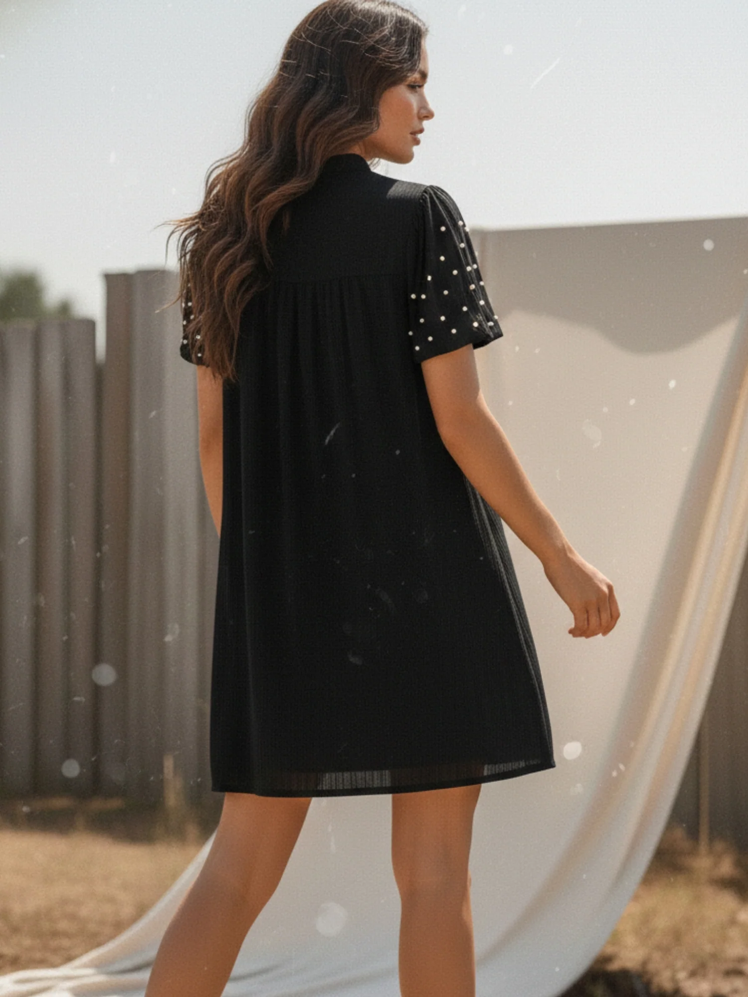 Black Short Sleeve Tiered Dress - Image 4