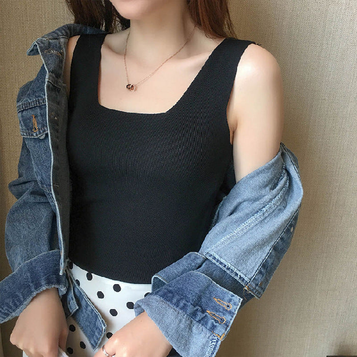 Black Shoulder Strap Basic Fitted Top - Image 2