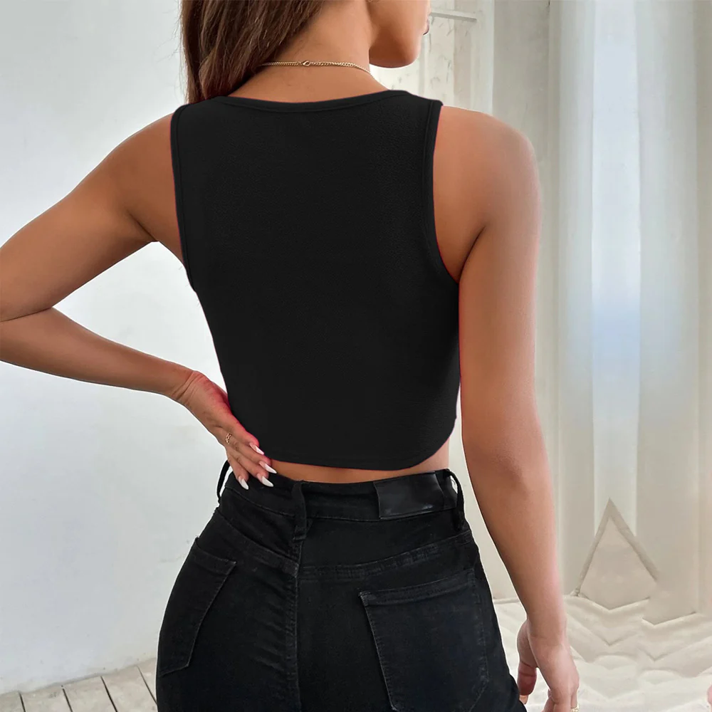 Black Shoulder Strap U Hem Top - Image 2