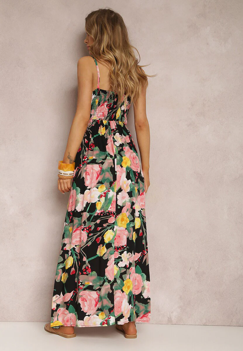 Black Shoulder Strap V Neck Printed Dress - Image 2