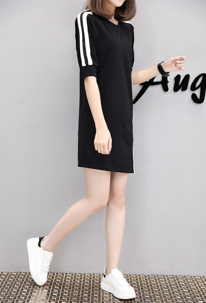 Black Side Stripe Tshirt Dress - Image 2