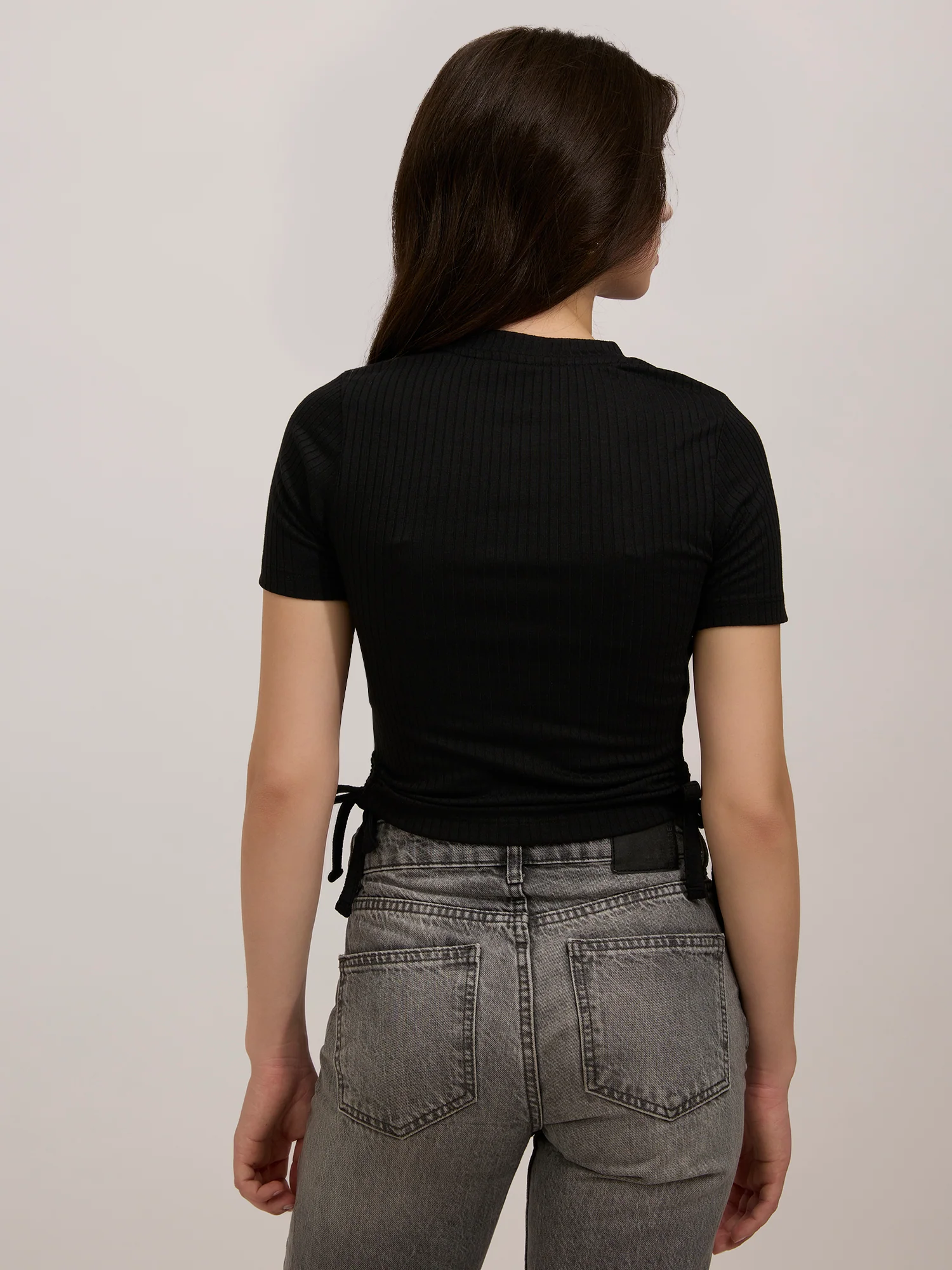 Black Side Tie Up Ruched Top - Image 2