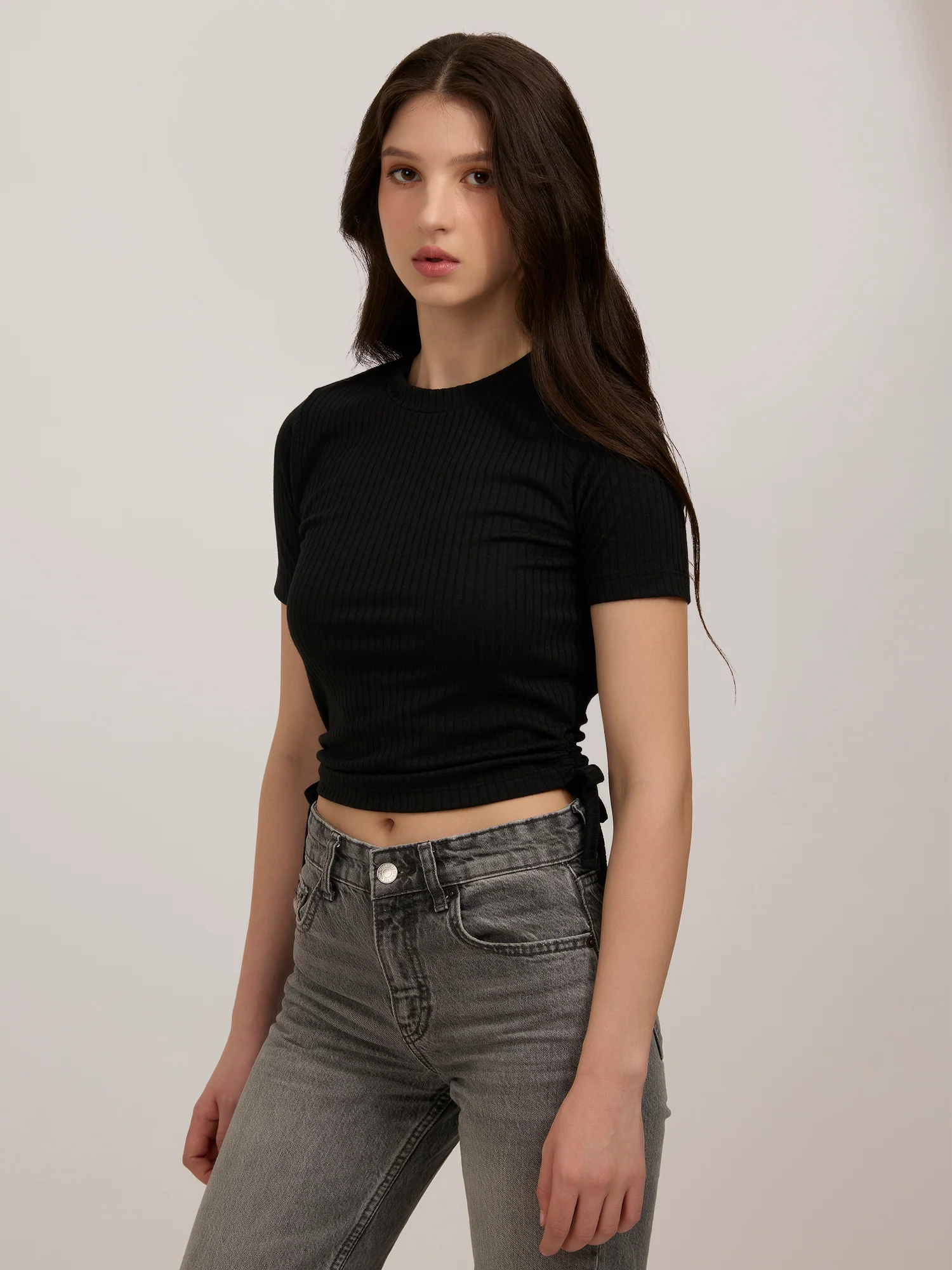 Black Side Tie Up Ruched Top - Image 4