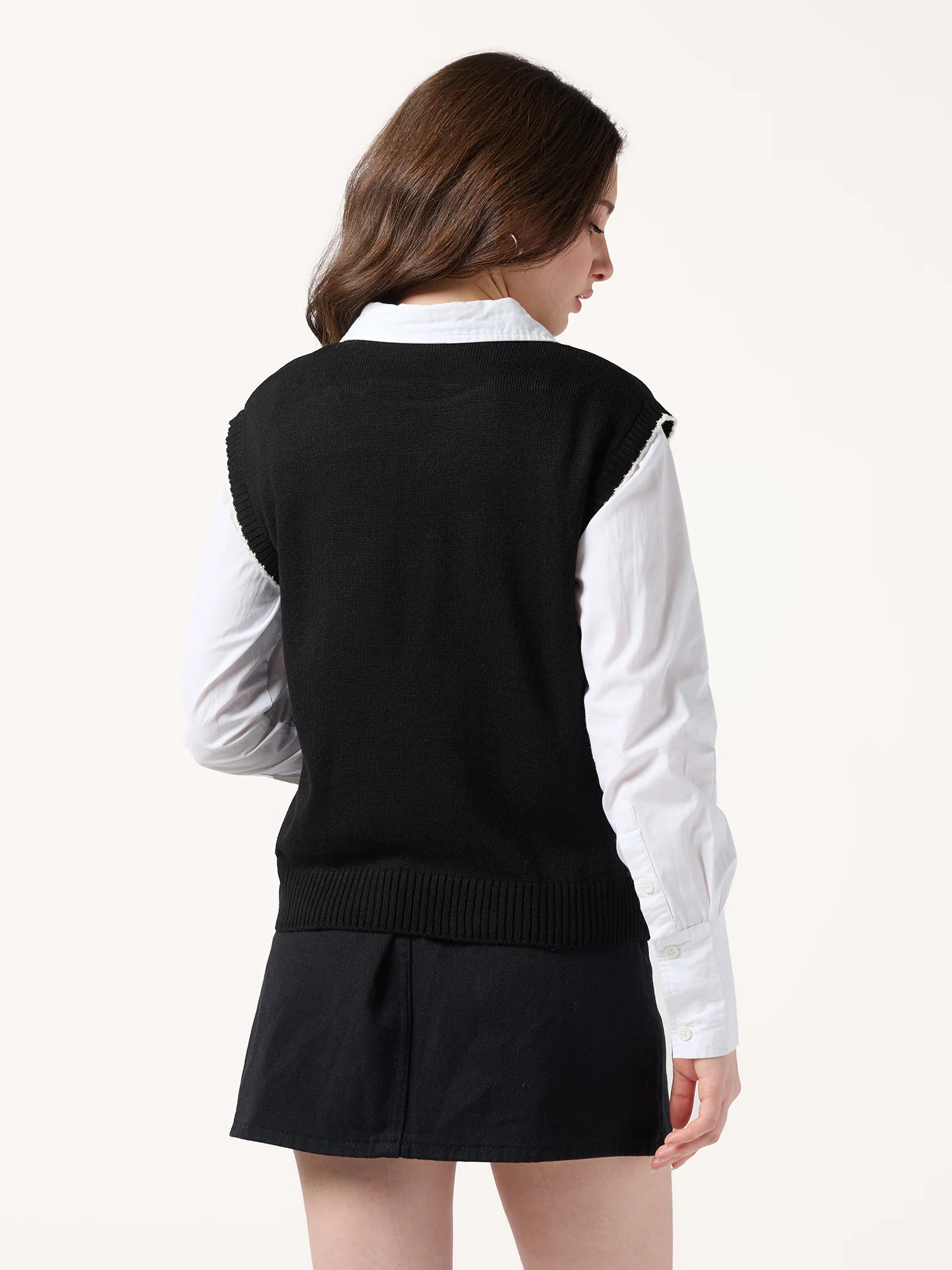 Black Sleeveless Contrast Rib Sweater - Image 5