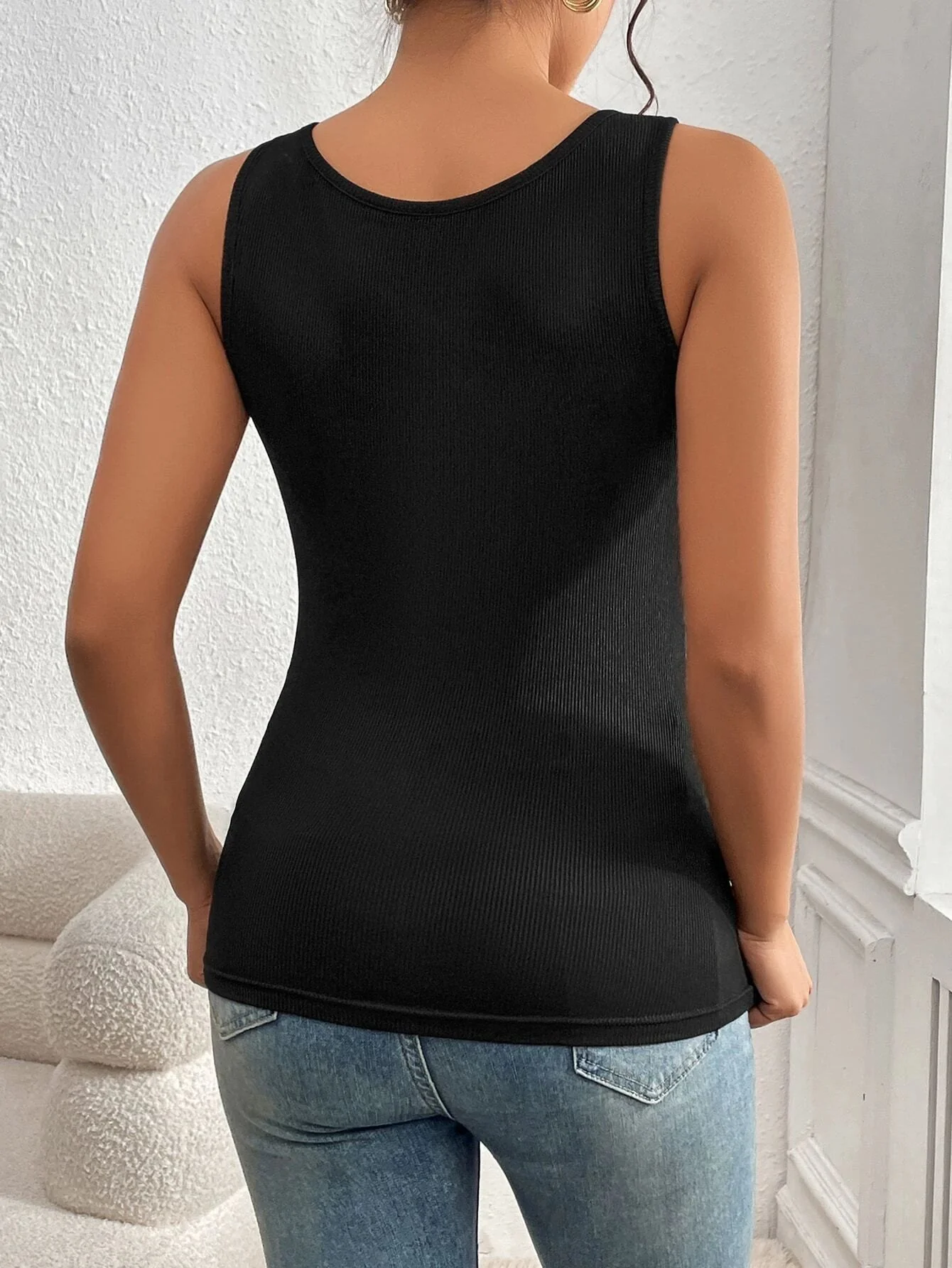 Black Sleeveless Cut Out Tank Top - Image 3