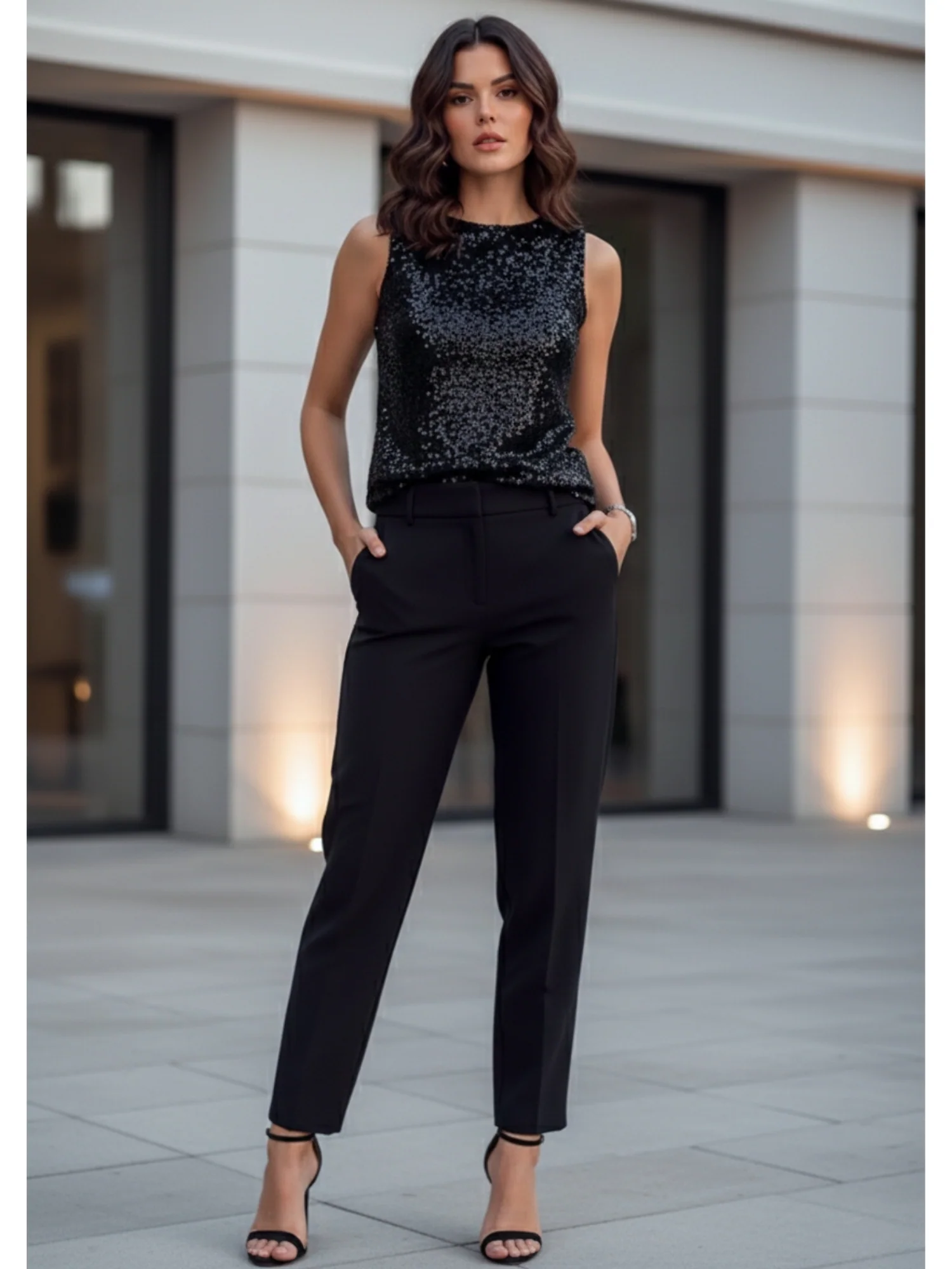 Black Sleeveless Shimmer Top - Image 3