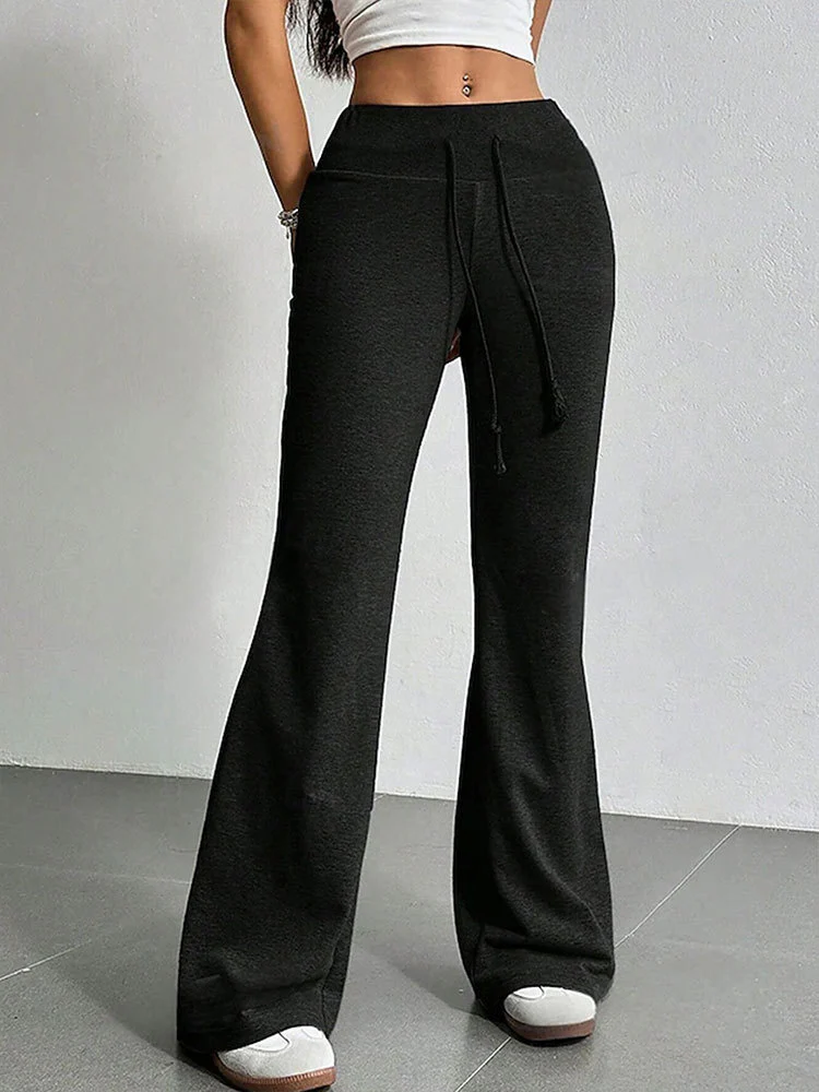 Black Solid Flared Drawstring Sweatpants