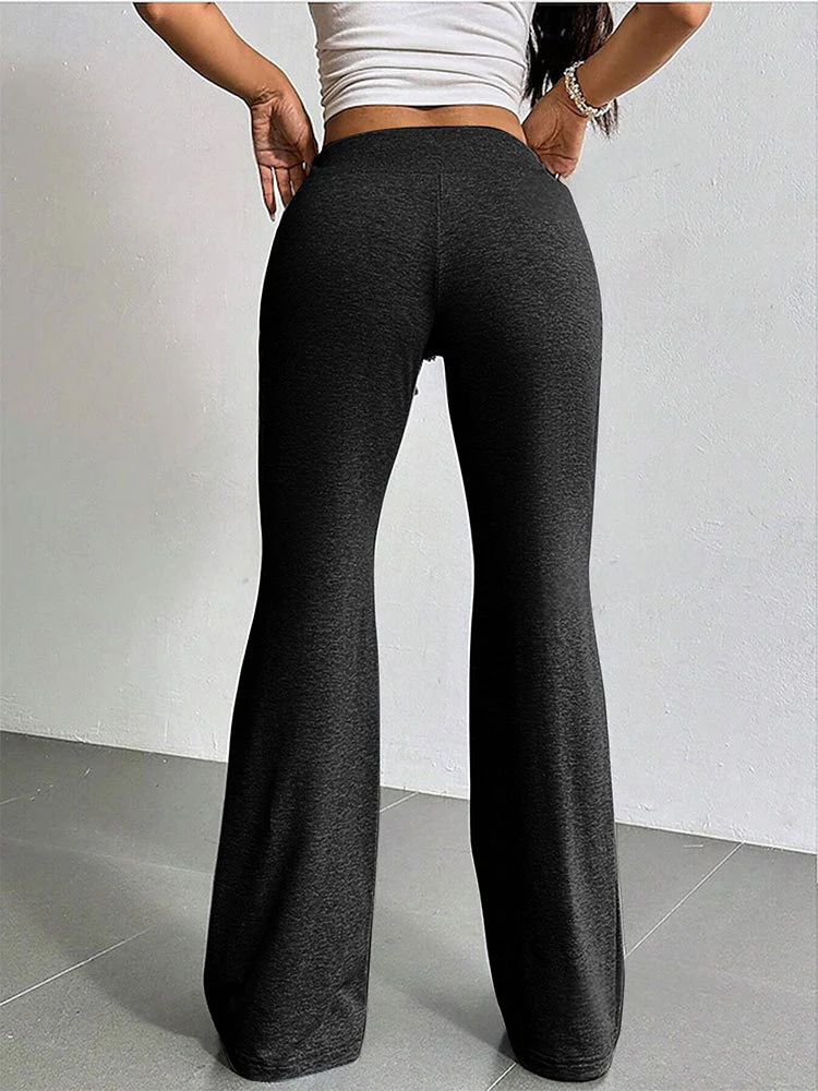 Black Solid Flared Drawstring Sweatpants - Image 2