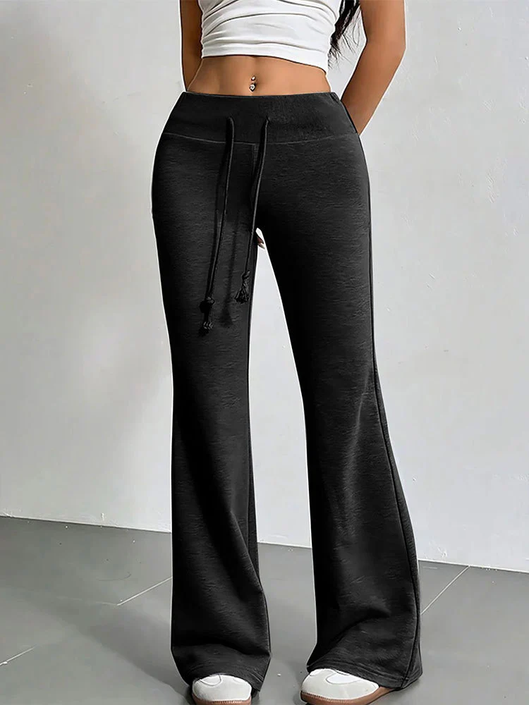 Black Solid Flared Drawstring Sweatpants - Image 3