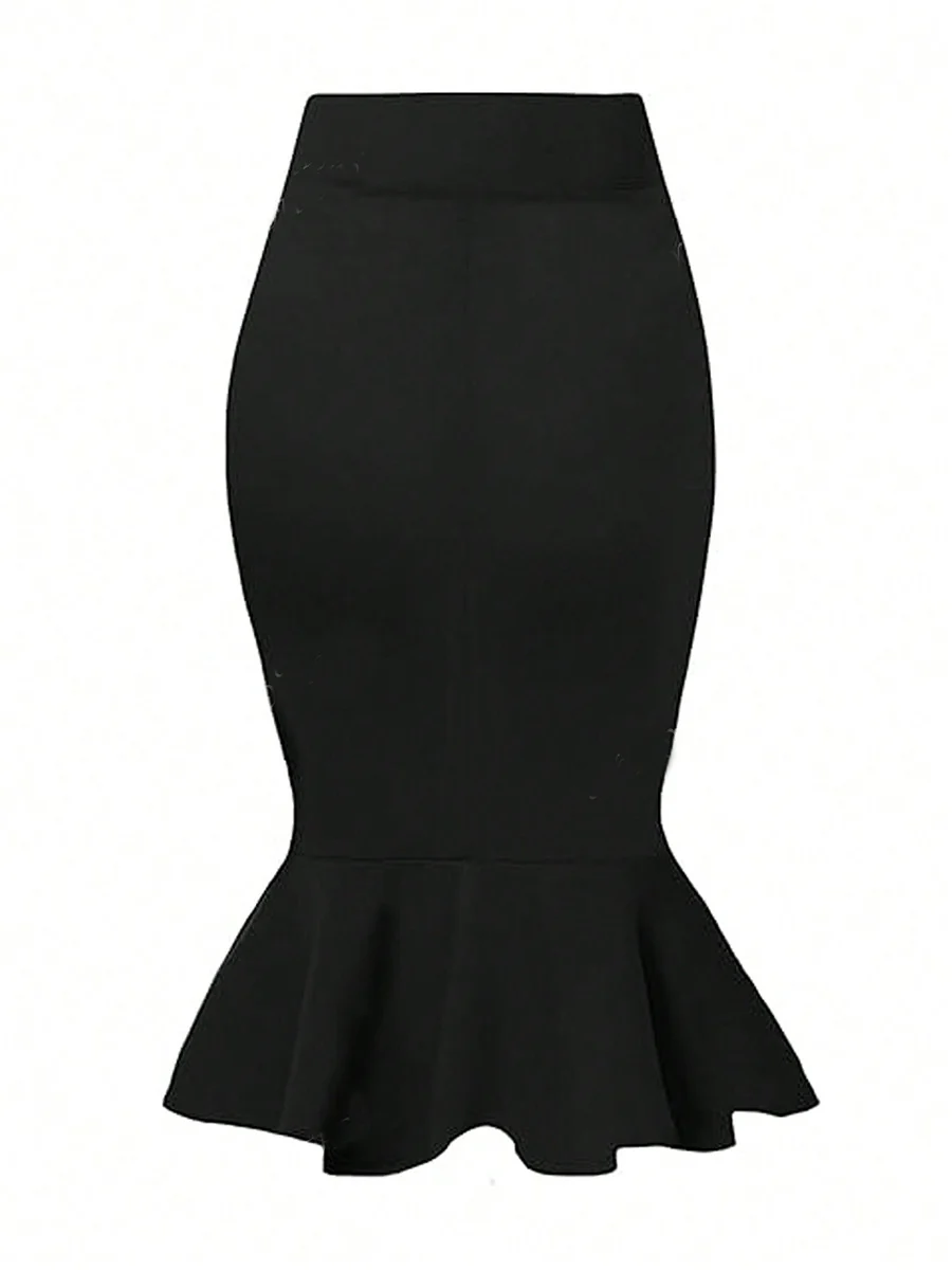 Black Solid Peplum Skirt
