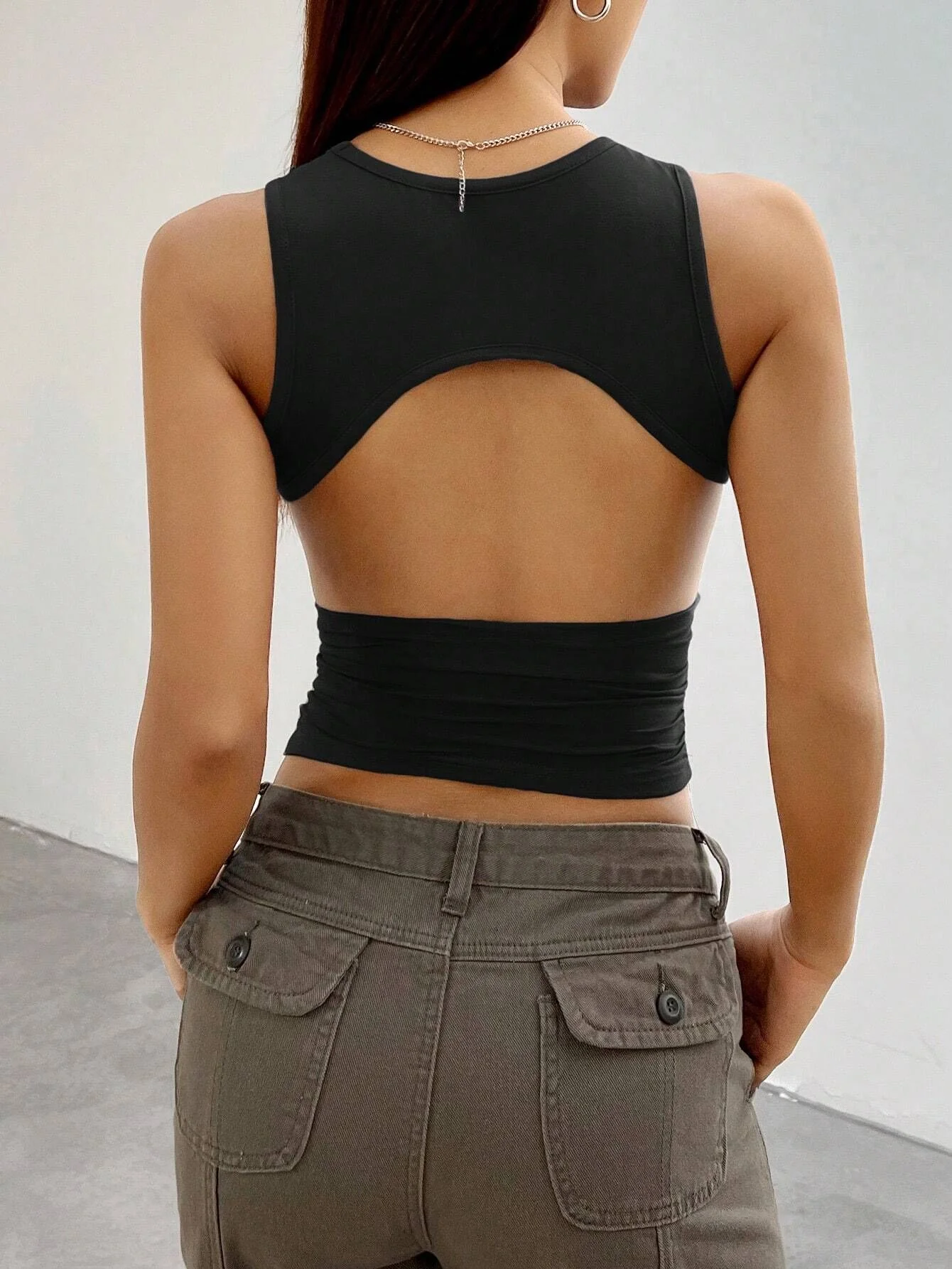 Black Solid Racer Backless Tank - Image 2