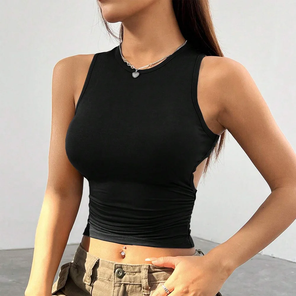 Black Solid Racer Backless Tank - Image 6
