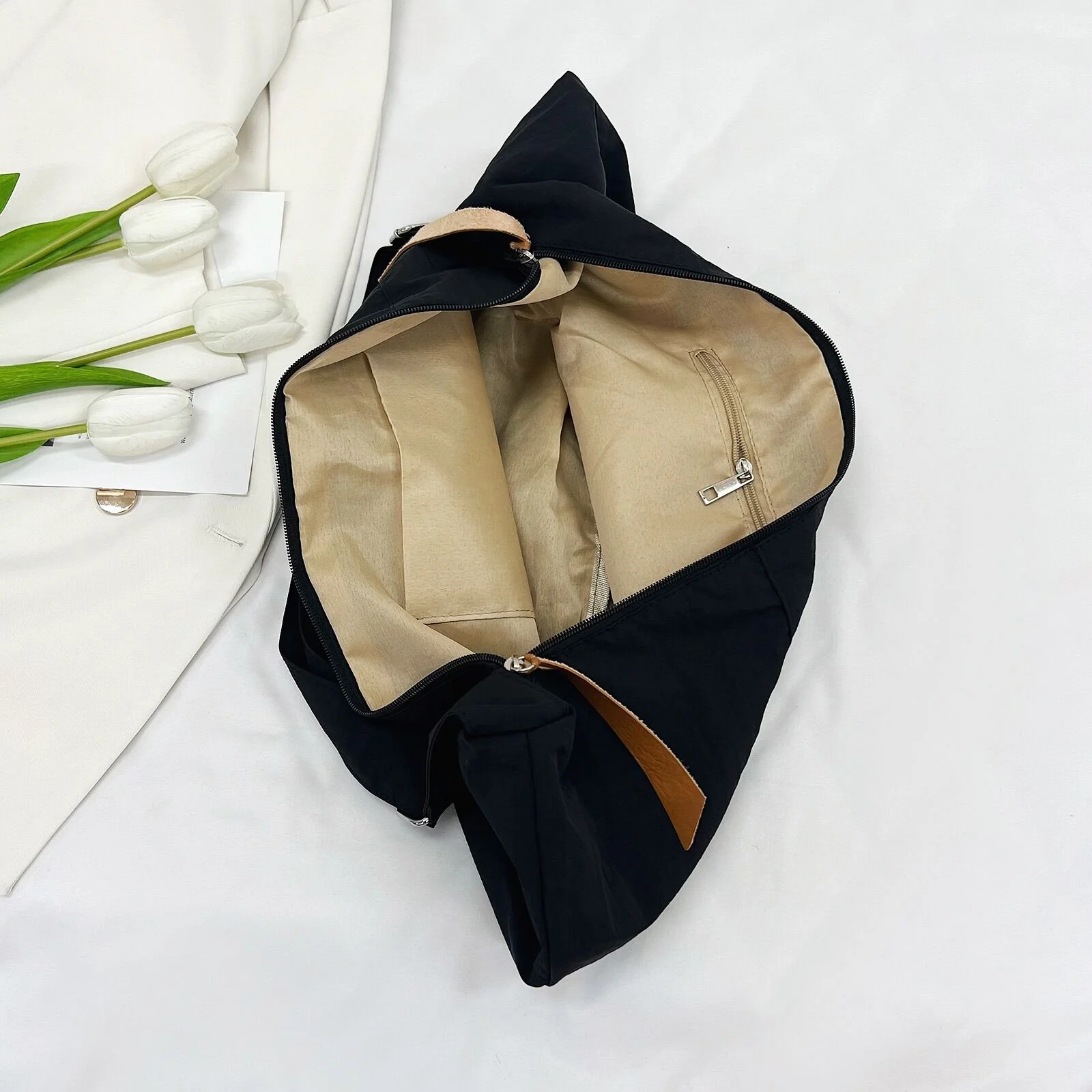 Black Solid Shopper Hobo Bag - Image 3