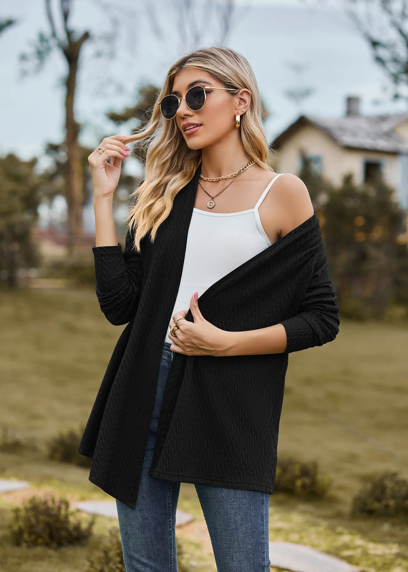Navy Blue Solid Textured Shrug - Image 3