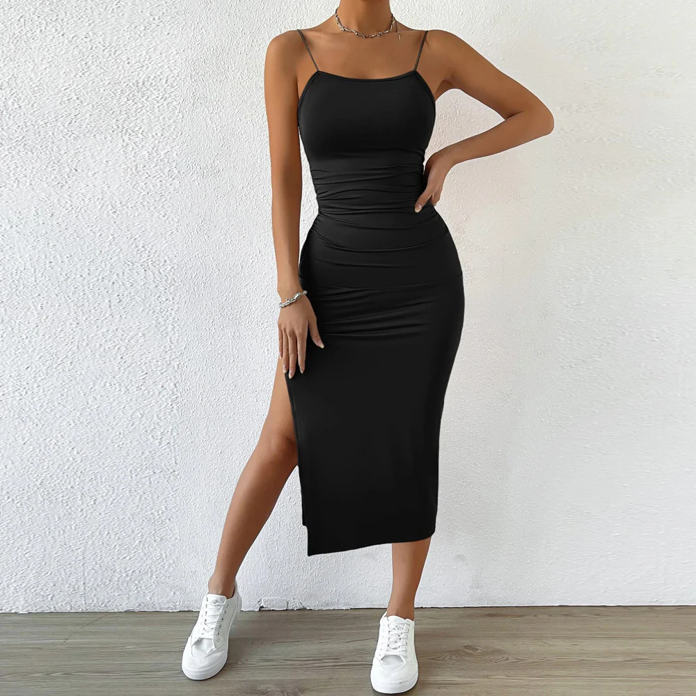 Black Spaghetti Strap Backless Dress - Image 2