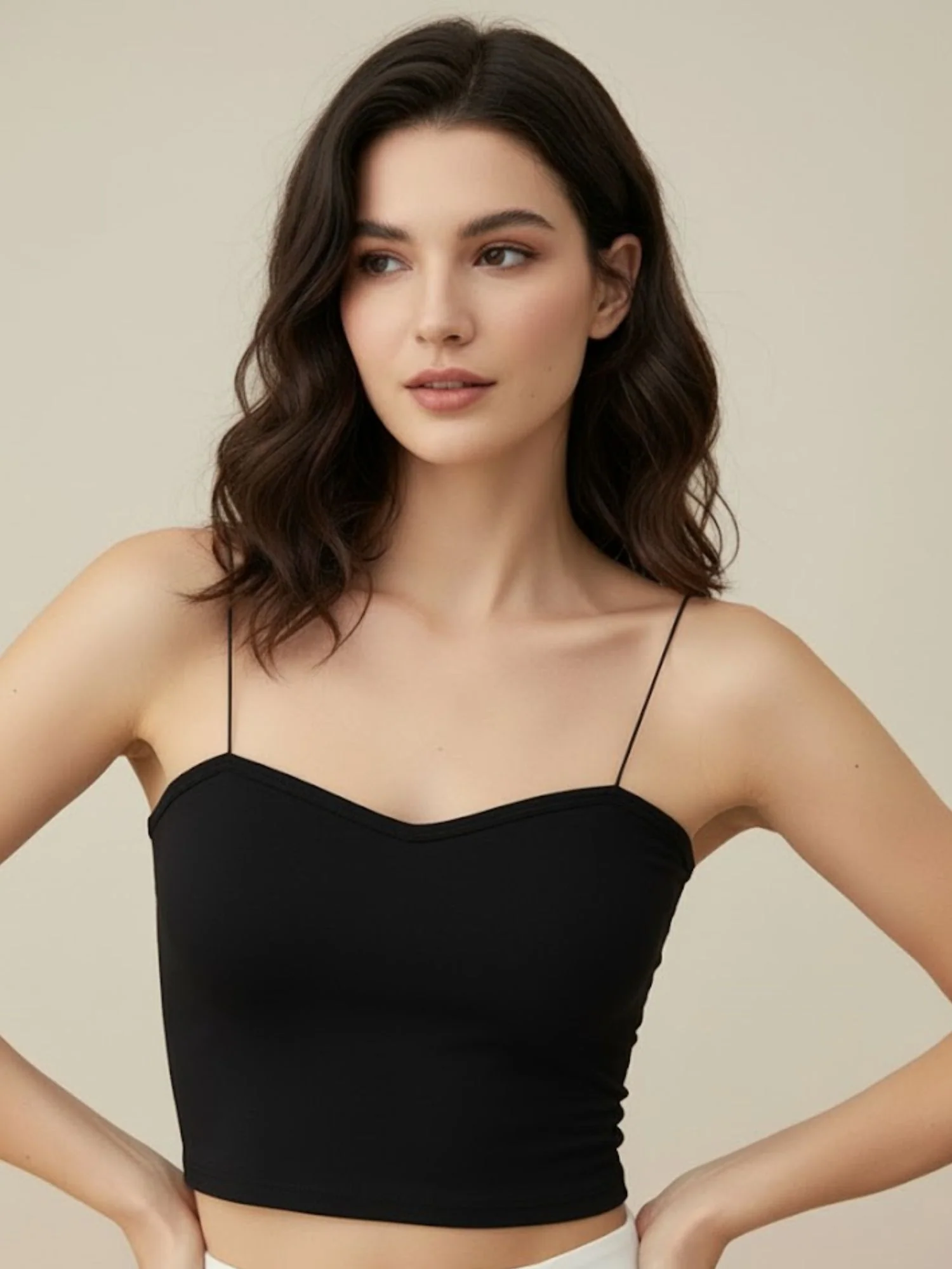 Black Spaghetti Strap Fitted Top