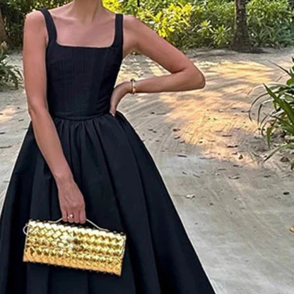 Black Square Neck Fit And Flare Maxi Dress - Image 2