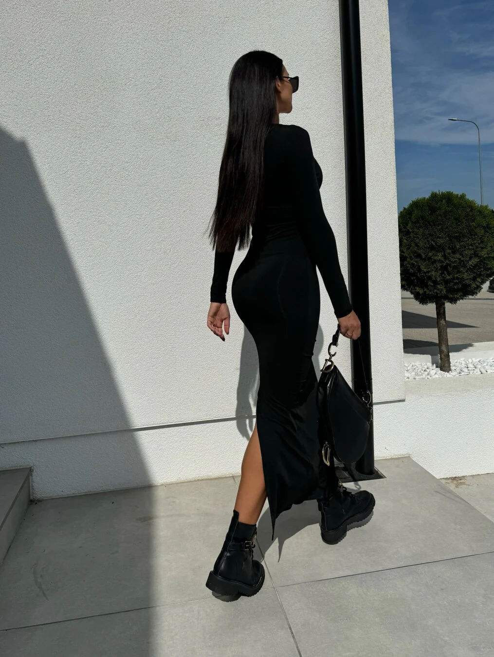 Black Square Neck Fitted Maxi Dress - Image 4