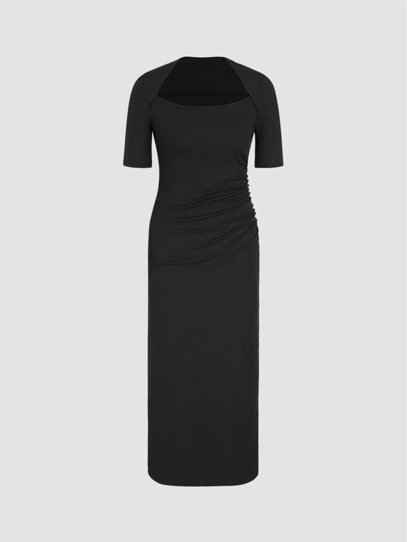 Black Square Neck Overlay Detail Dress - Image 5