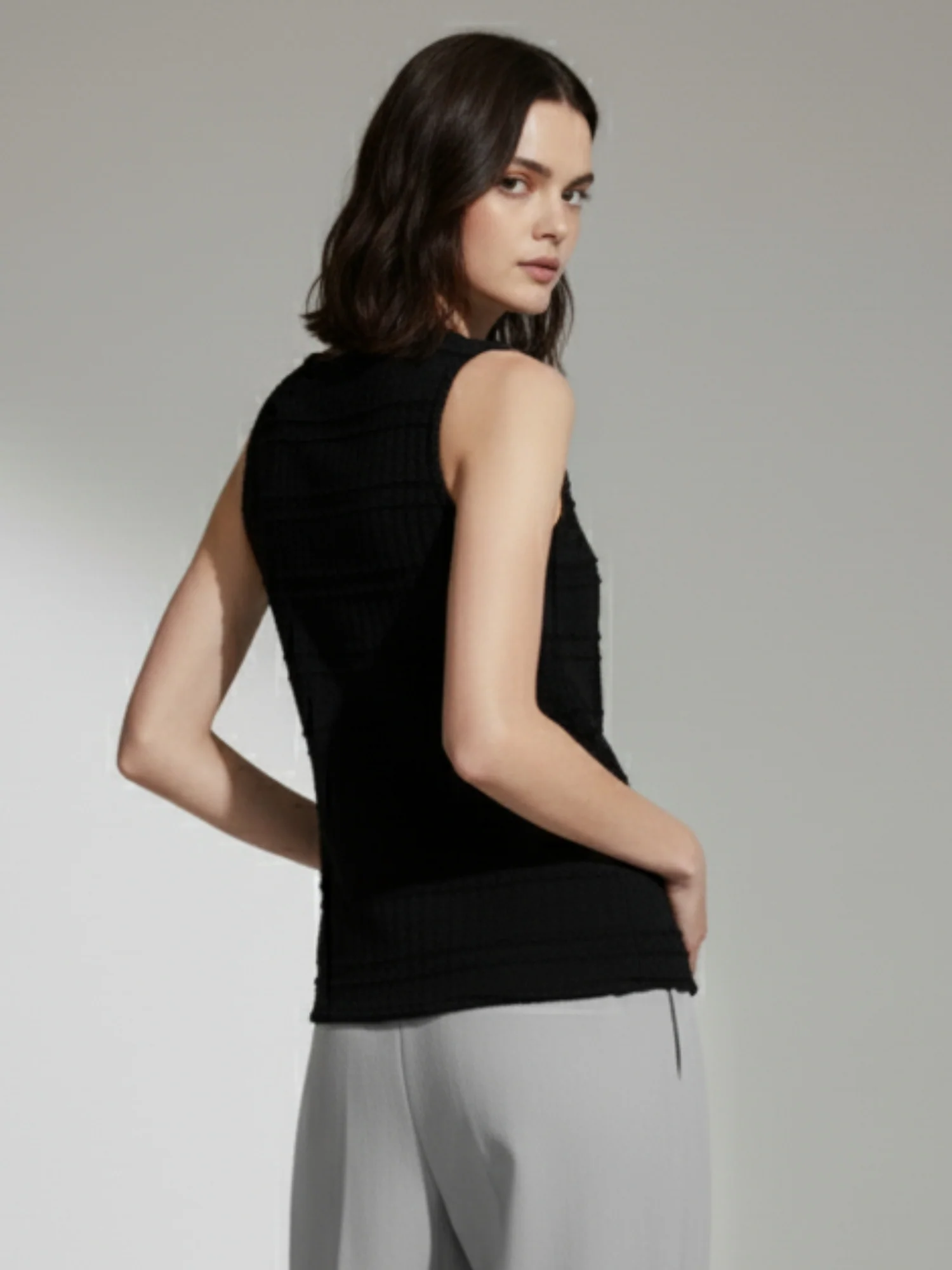 Black Round Neck Vest Top - Image 2