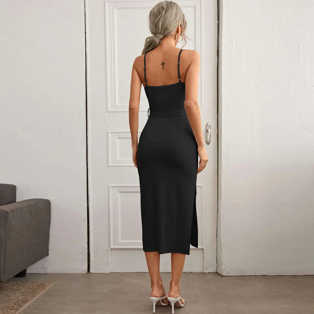 Black Strap Shoulder Tie-Up Dress - Image 2