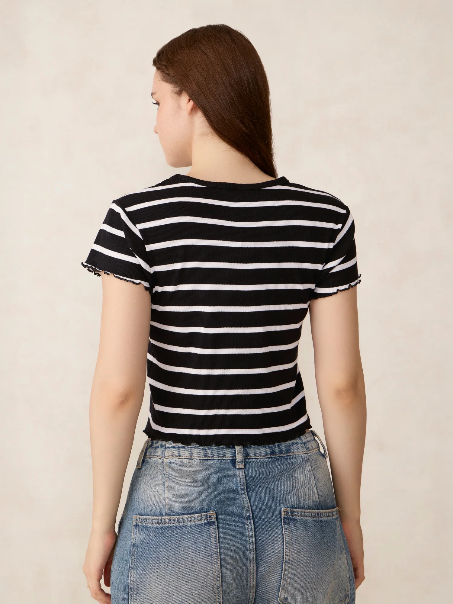 Black Striped Ribbed T-Shirt - Image 2