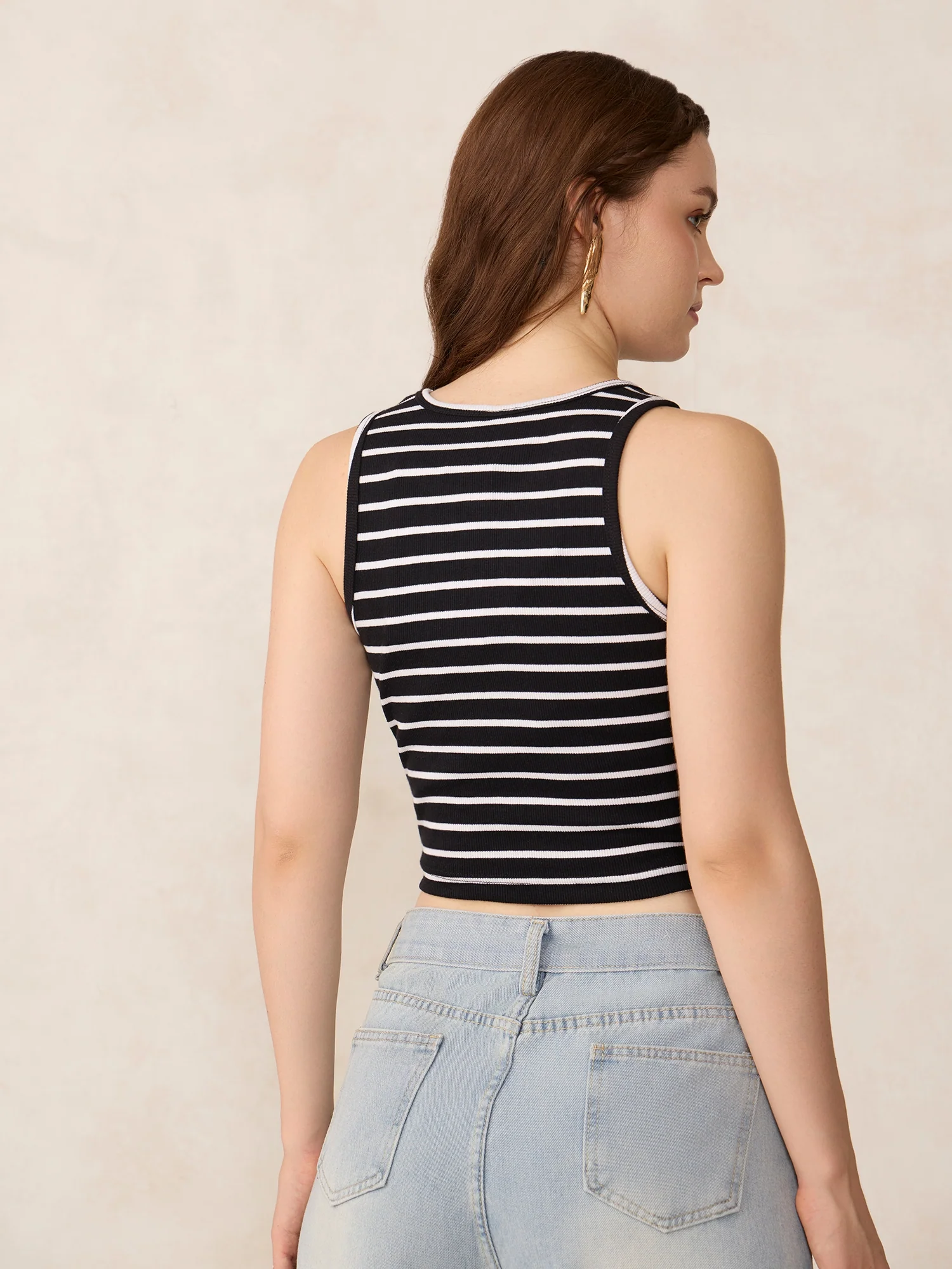 Black Striped Ribbed Tank - Image 2
