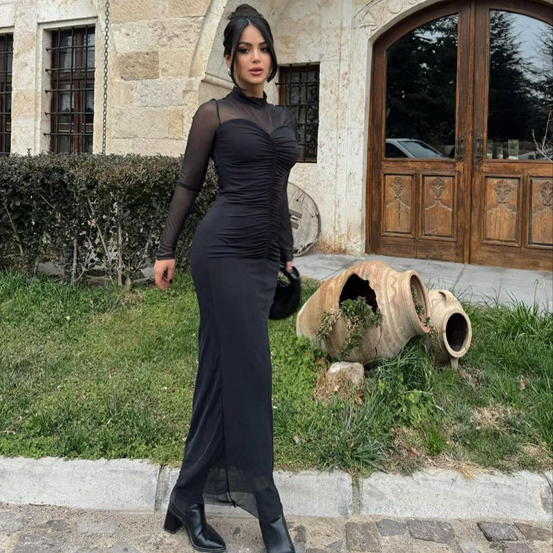 Black Sweatheart Neck Line Mesh Dress Maxi Dress - Image 2