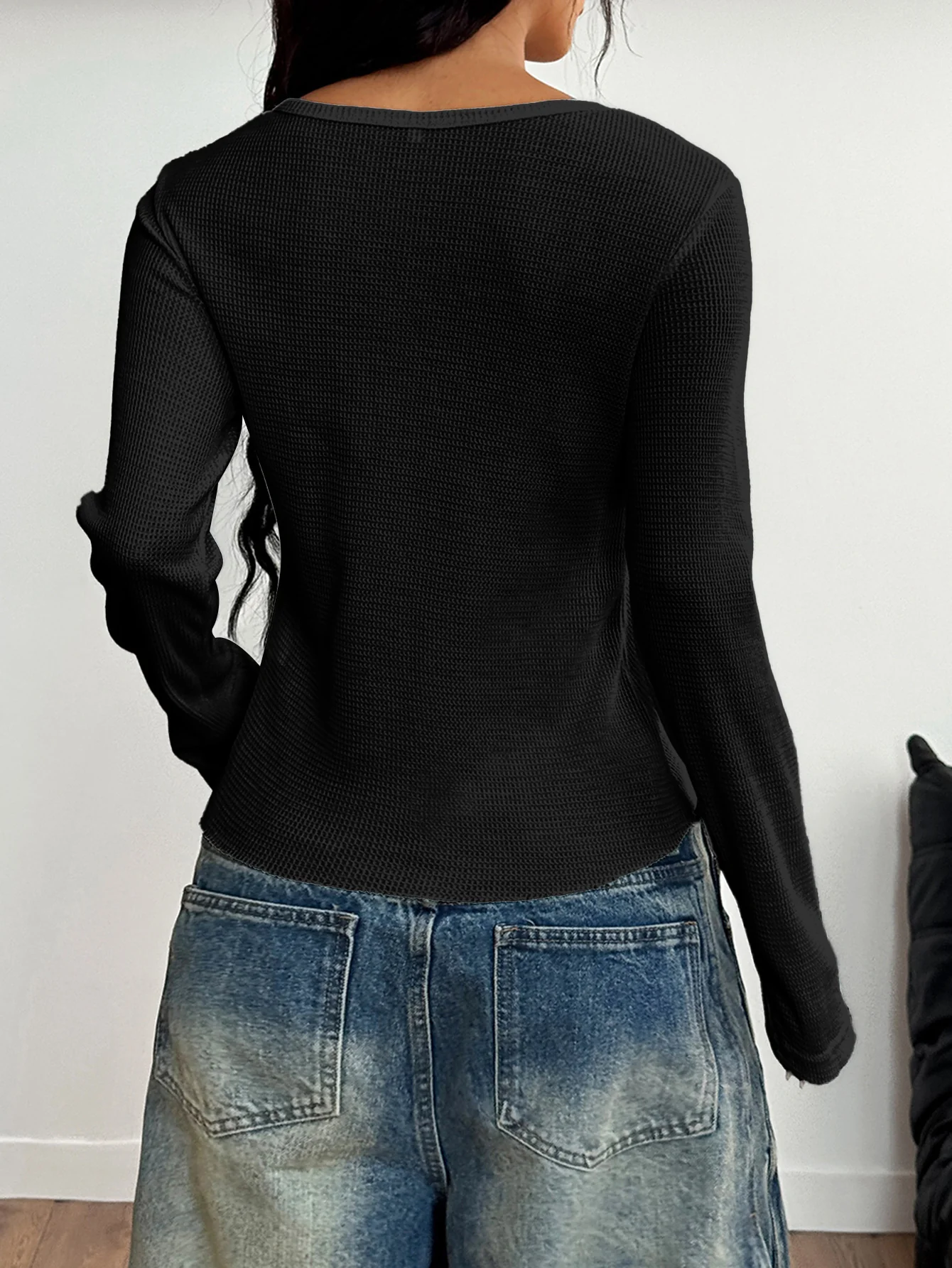 Black Textured Button Down Top - Image 2