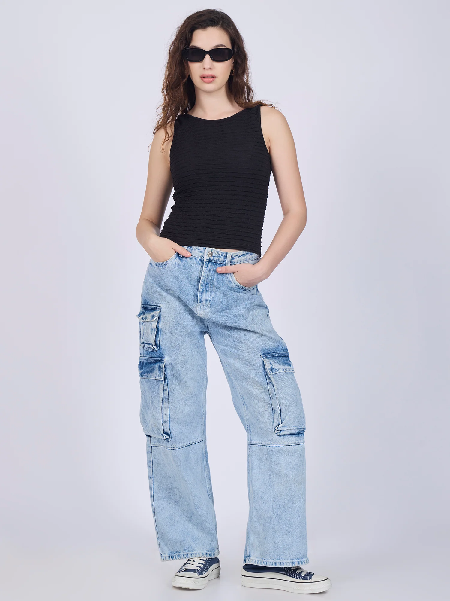 Black Textured Knit Halter Neck Tank Top - Image 3