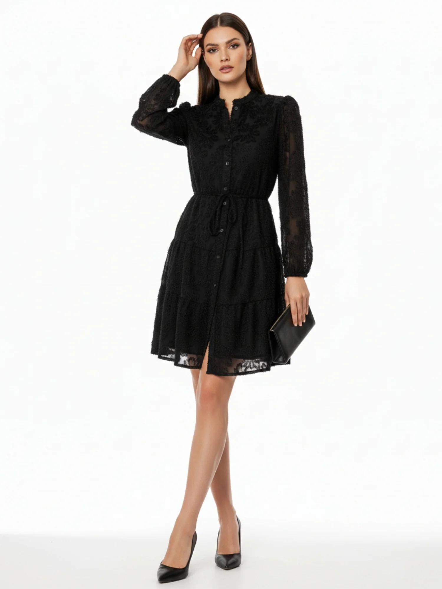 Black Textured Shirt Dress - Image 2