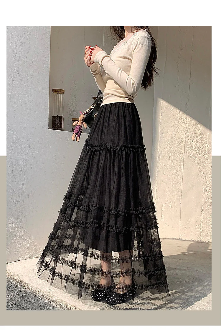 Black Textured Tiered Skirt - Image 2
