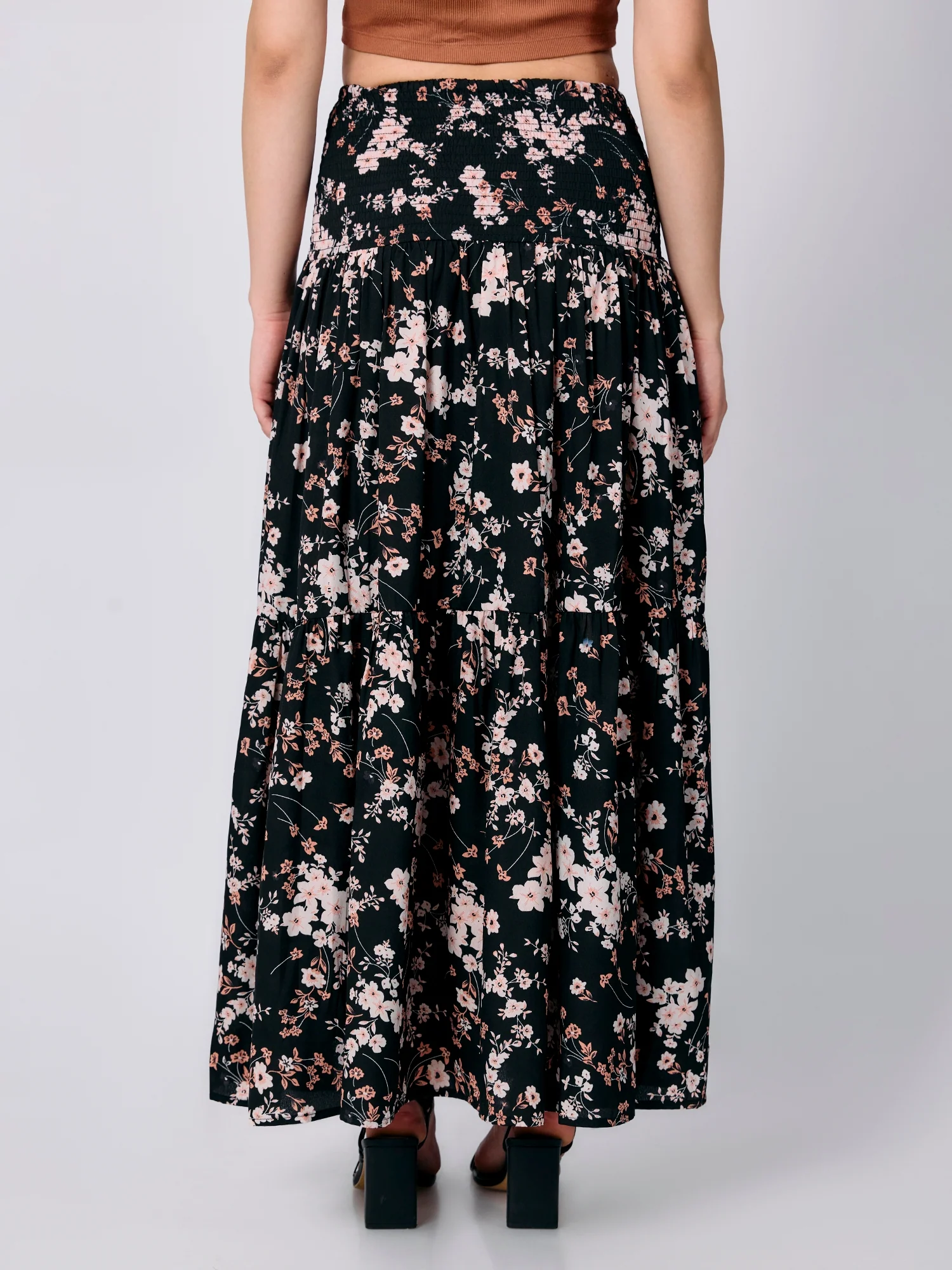 Black Three Tired Midi Skirt Printed - Image 2