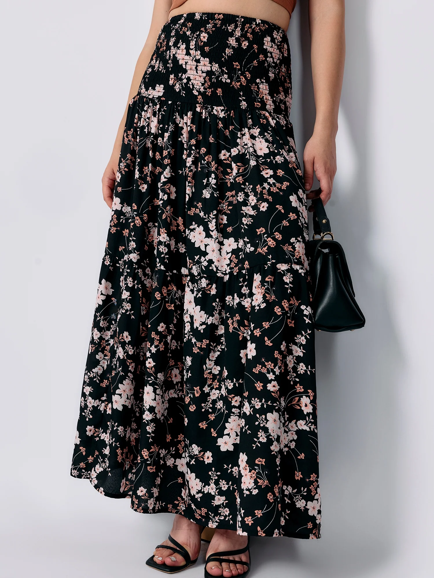 Black Three Tired Midi Skirt Printed - Image 3