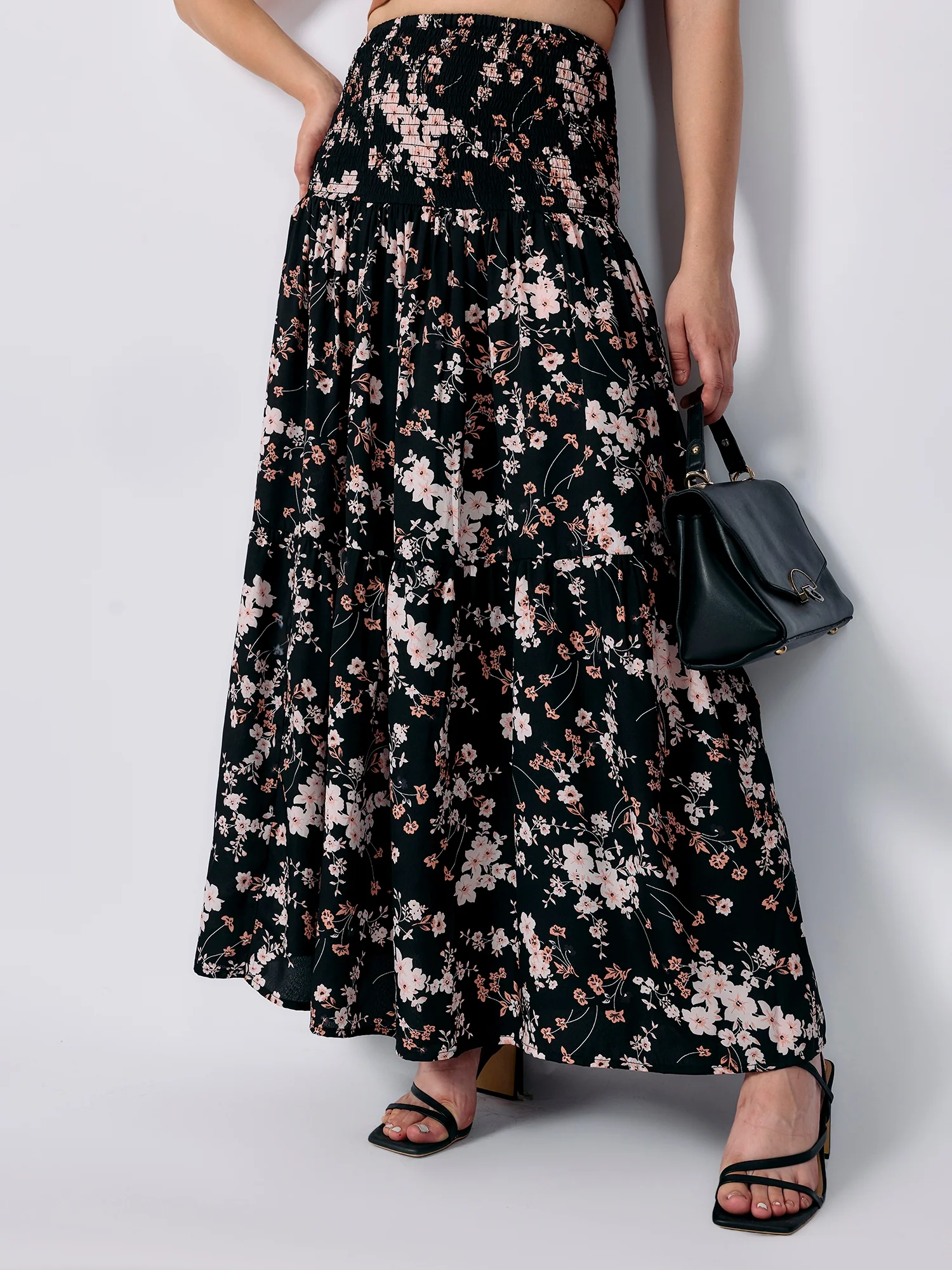 Black Three Tired Midi Skirt Printed - Image 4