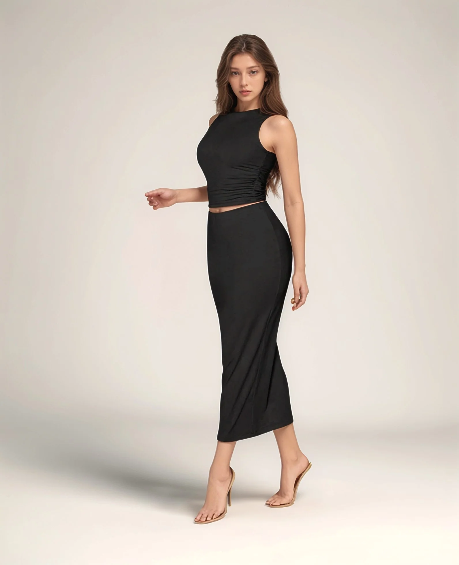 Black Top and Midi Skirt Co-Ord Set - Image 2