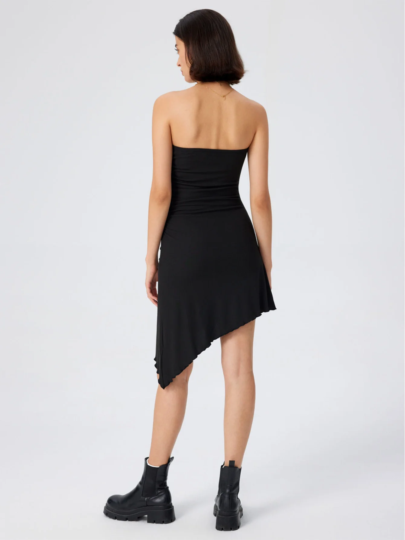 Black Tube Asymmetric Mini Dress - Image 3