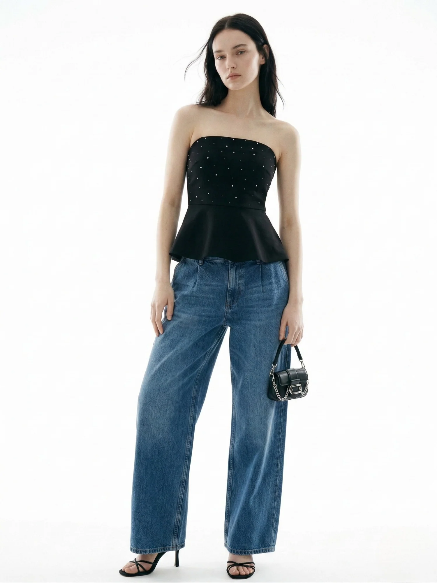 Black Tube Peplum Top With Studs - Image 5