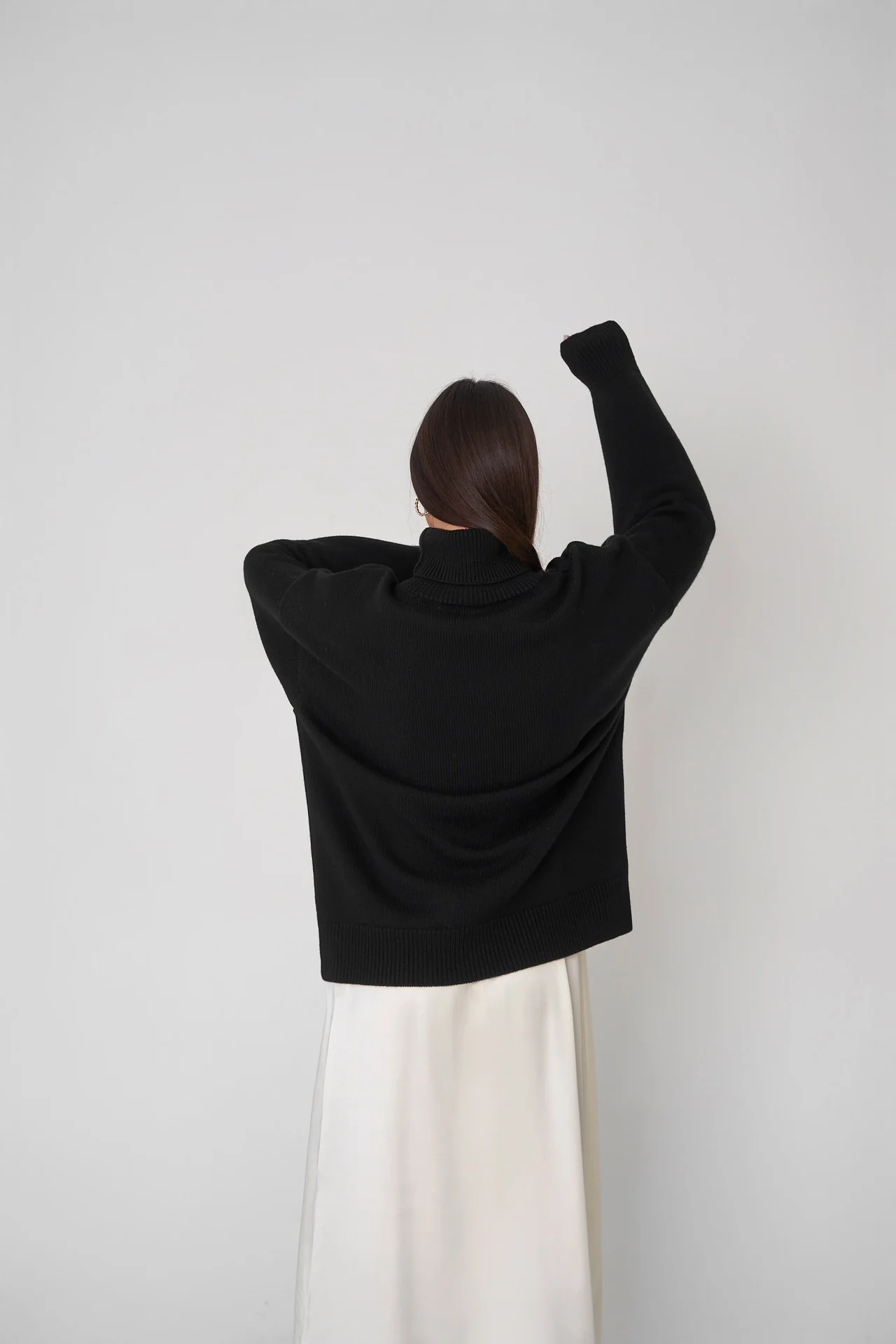 Black Turtle Neck Oversized Solid Sweater - Image 2
