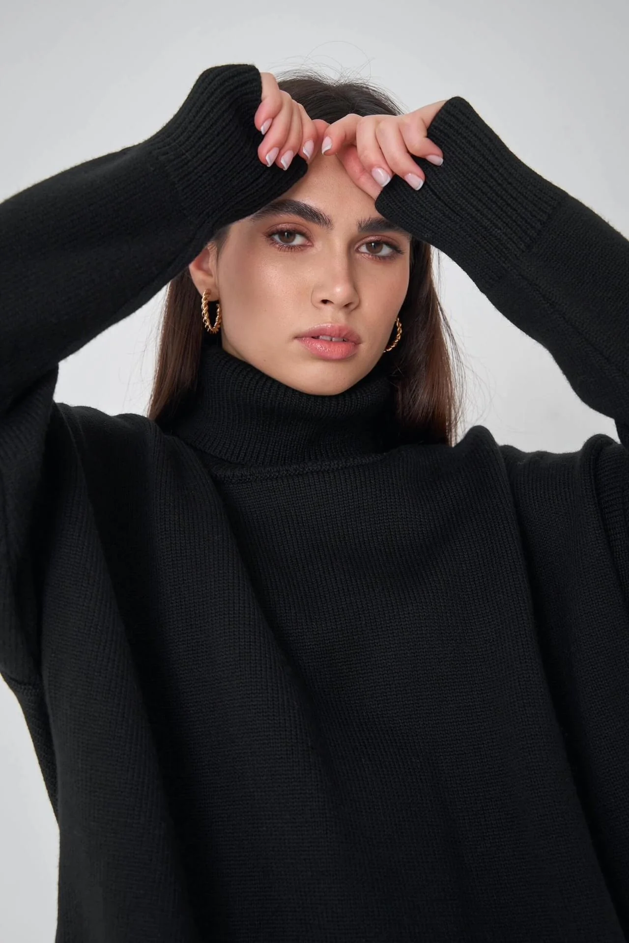 Black Turtle Neck Oversized Solid Sweater - Image 3