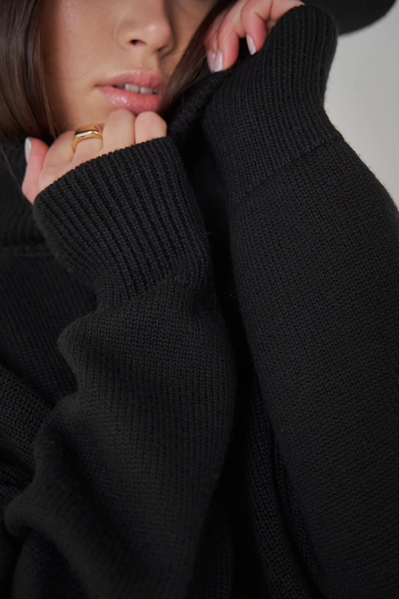 Black Turtle Neck Oversized Solid Sweater - Image 6