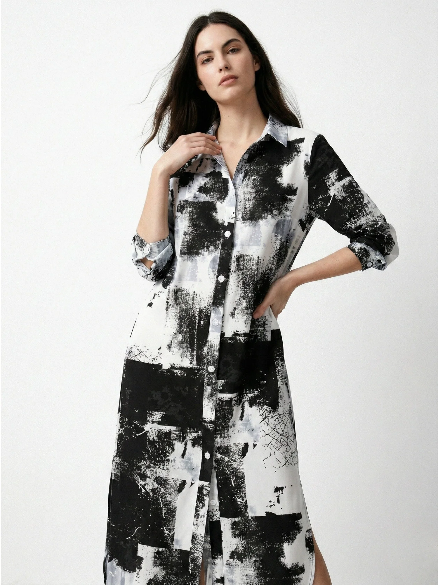 Black Typographic Button Down Shirt Dress - Image 4