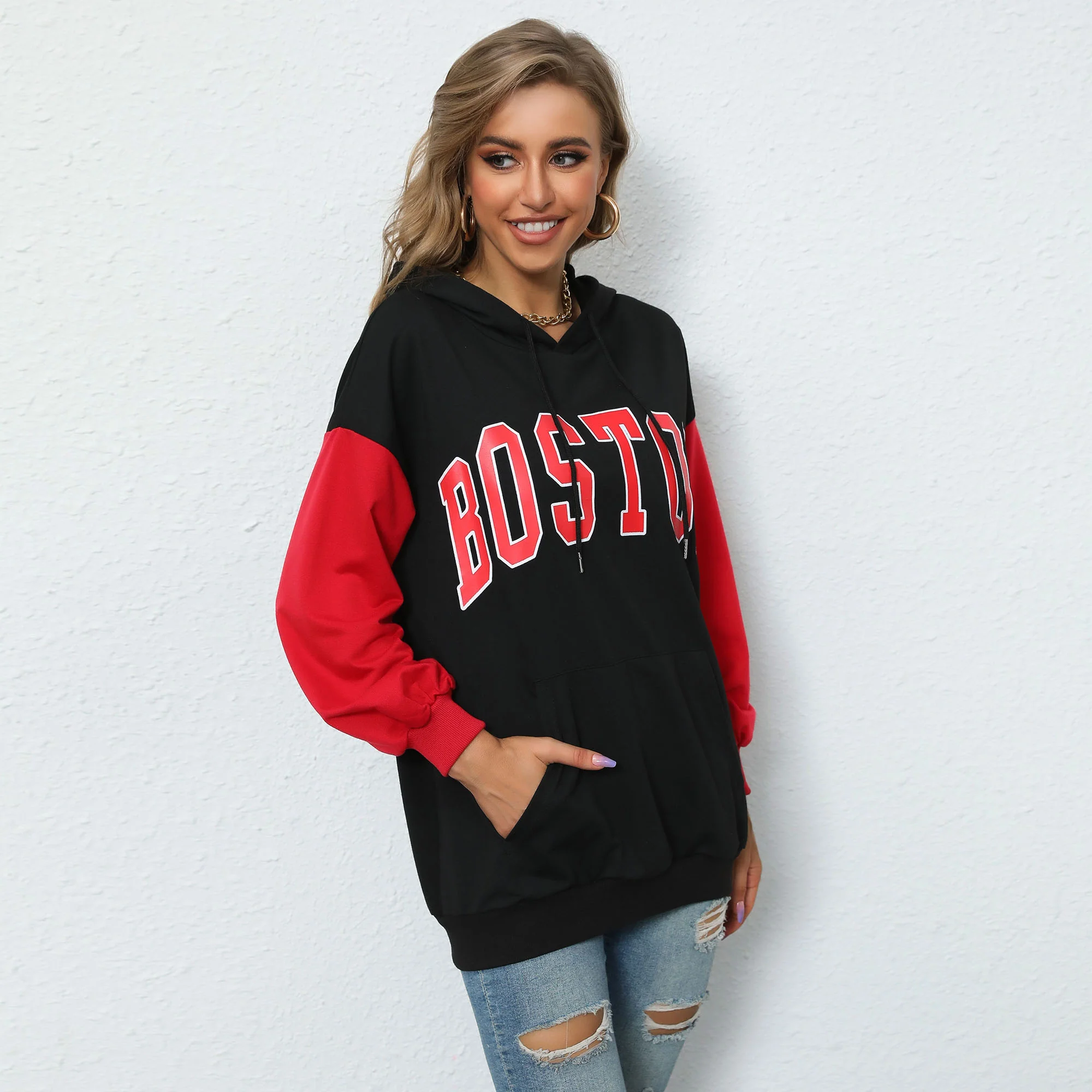 Black Typography Hooded Sweatshirt - Image 2