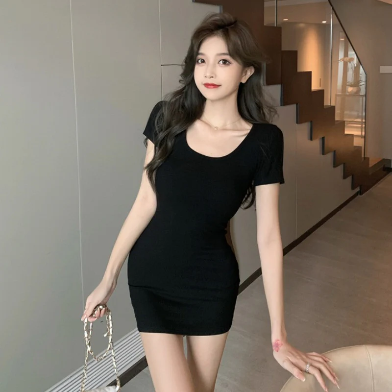 Black U Neck Fitted Dress