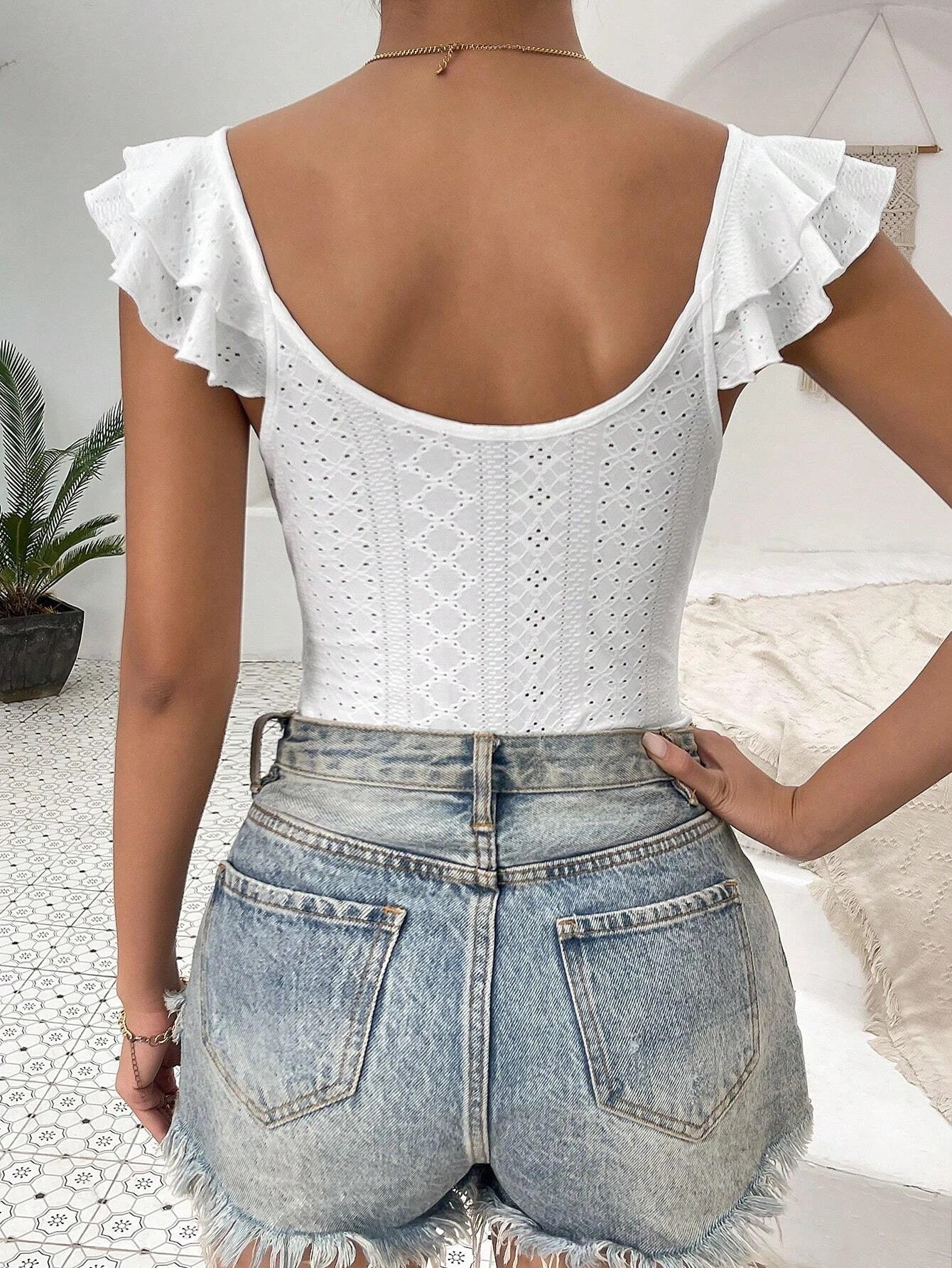 Black V-Neck Ruffle Sleeve Top - Image 2
